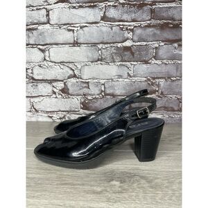 Ara Black Patent Leather Peep Toe Strap Pump Heels Women Sz 8.5M US/39EU